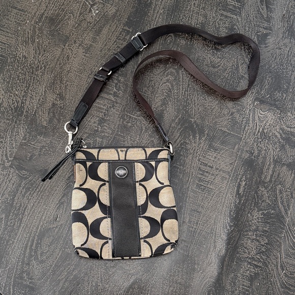 Coach Handbags - Coach Beige and Black Signature Crossbody Bag
